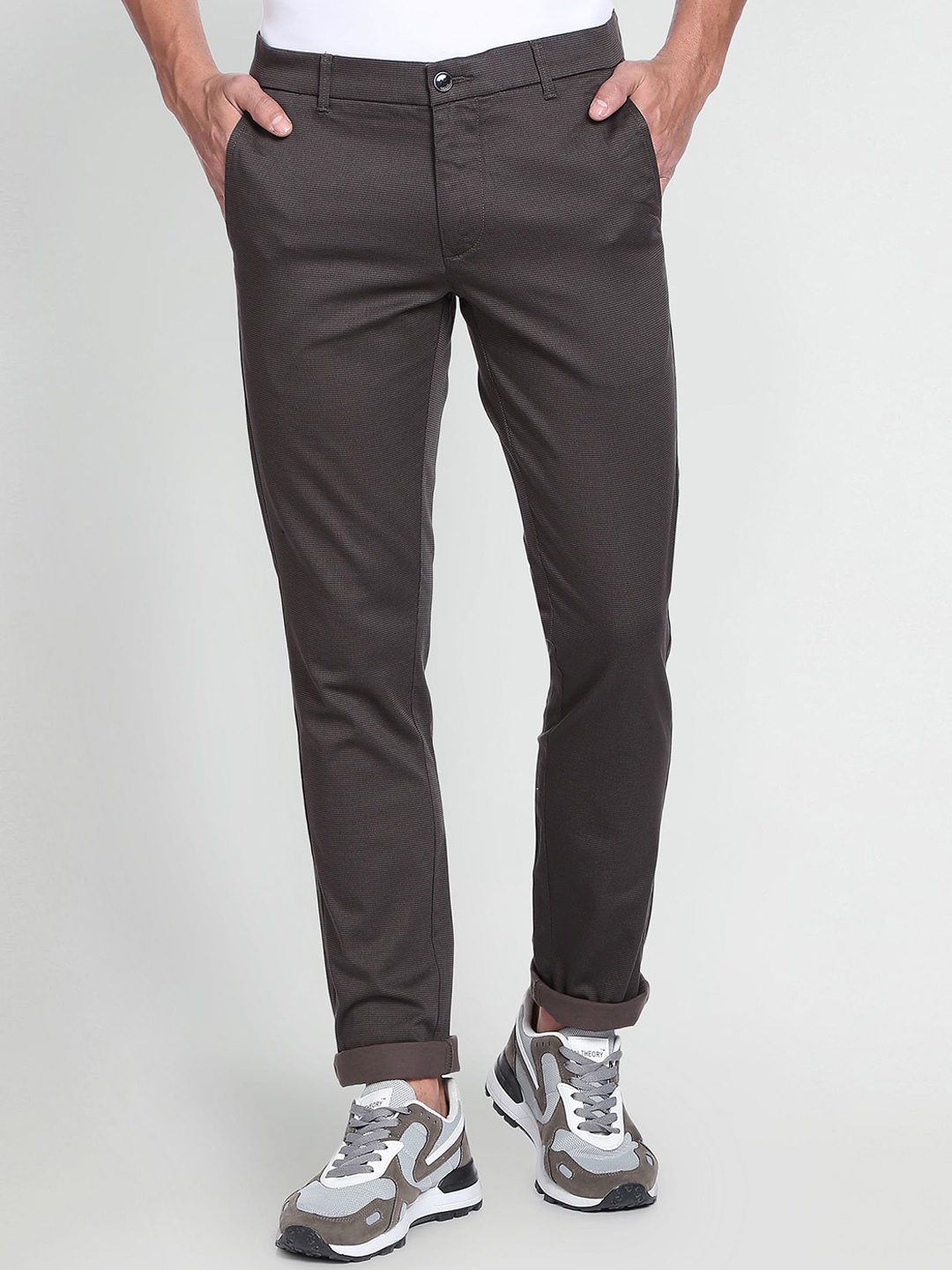 

Arrow Sport Men Low-Rise Micro Check Slim Fit Casual Trousers, Black