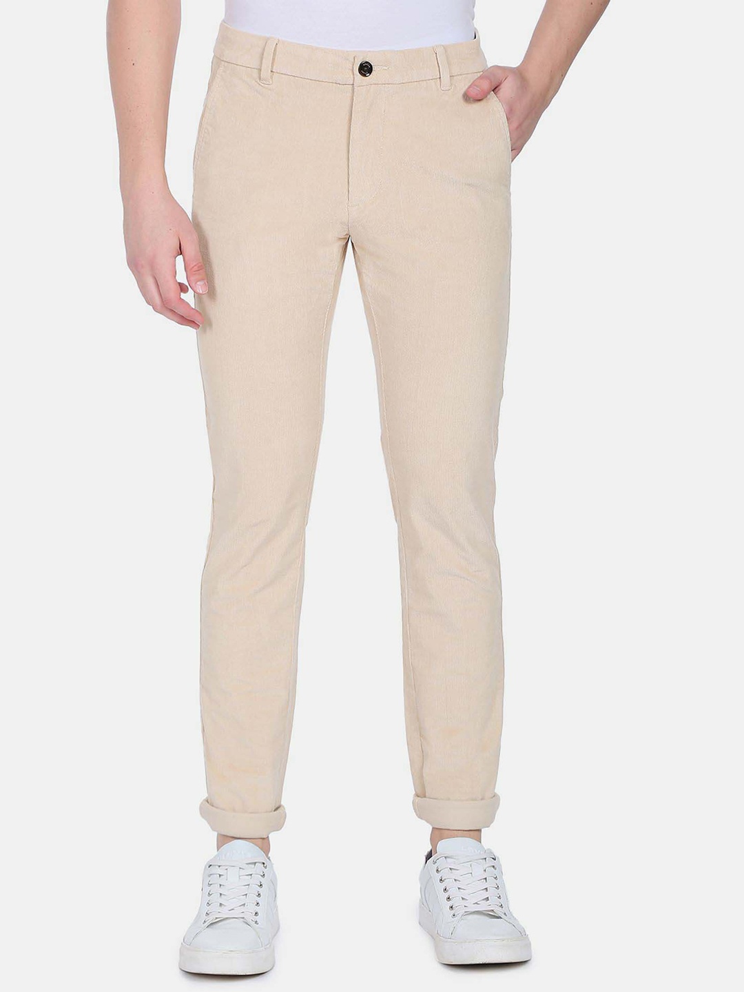 

Arrow Sport Men Slim Fit Low-Rise Chinos Trousers, Beige