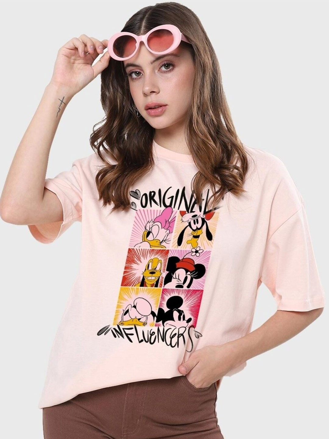 

Bewakoof Mickey & Friends Printed Oversized T-shirt, Pink