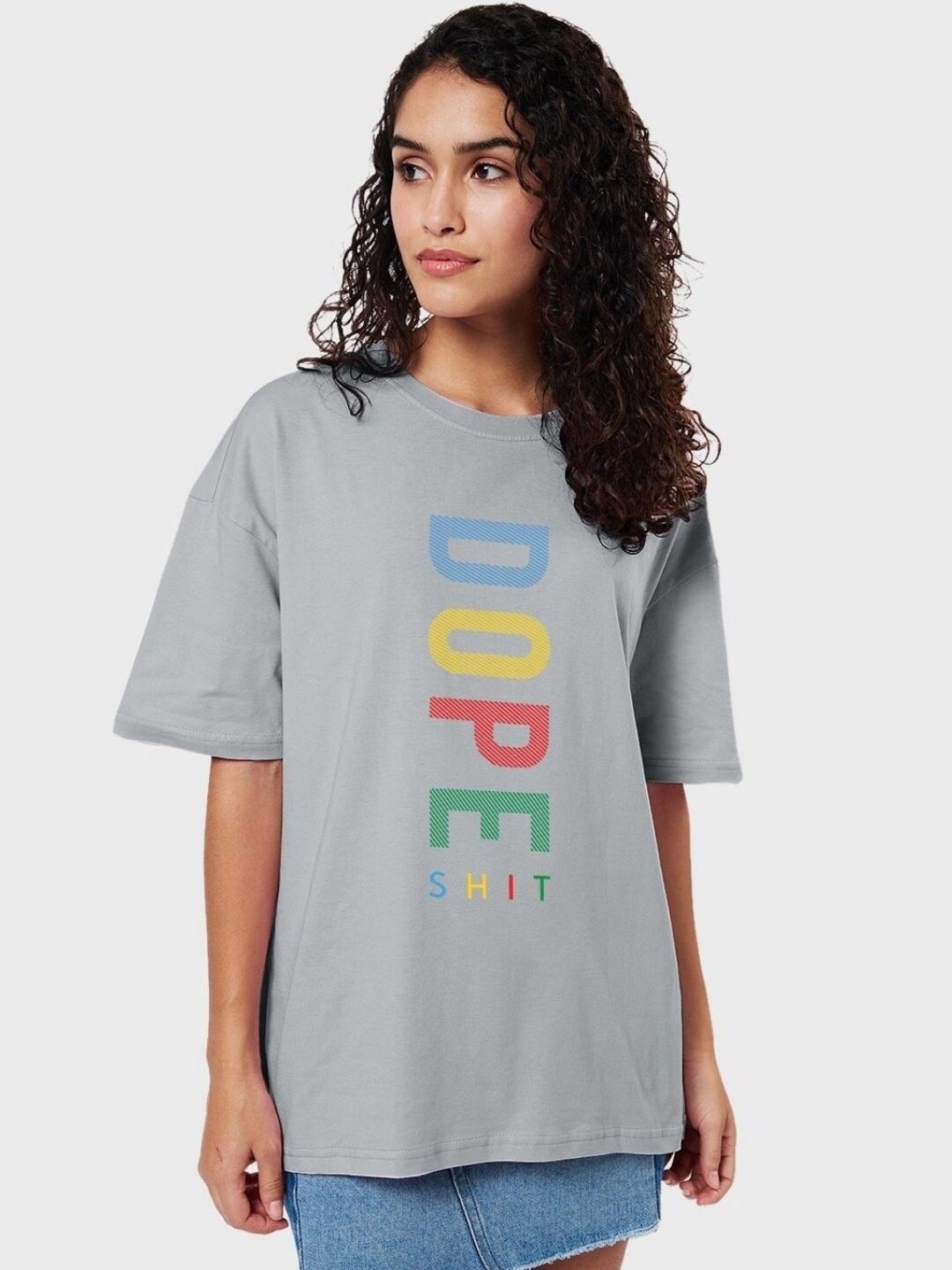 

Bewakoof Women Dope Shit Typography Oversized T-shirt, Grey