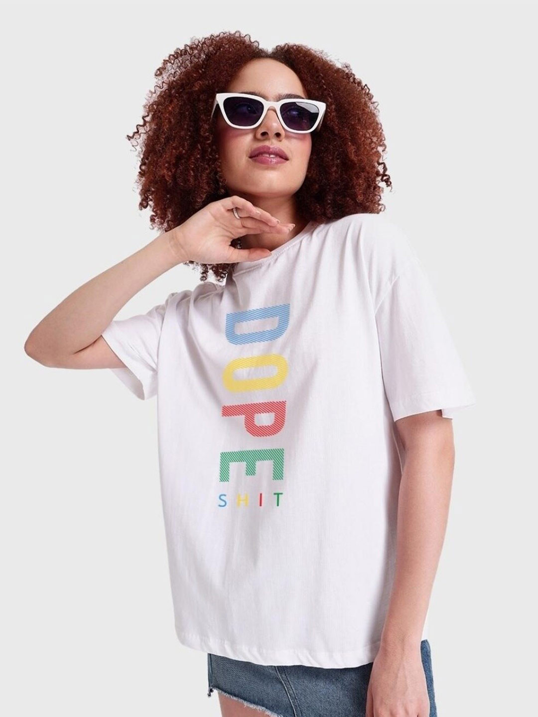 

Bewakoof Women Dope Shit Typography Oversized T-shirt, White