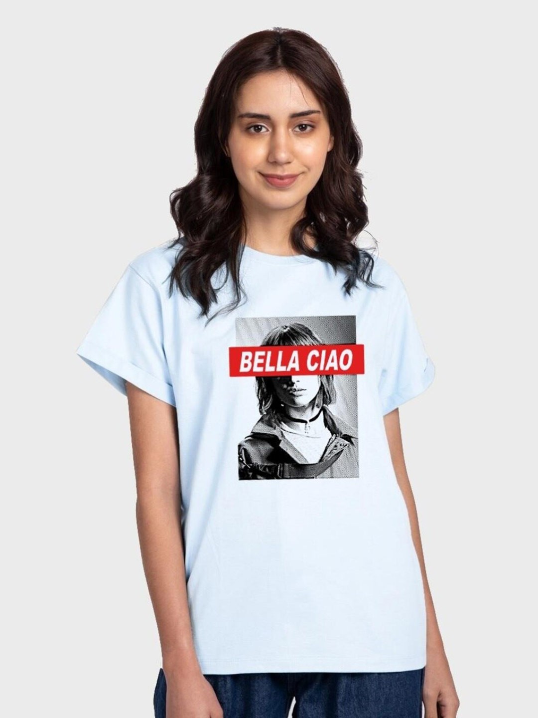 

Bewakoof Bella Tokyo Graphic Printed Boyfriend T-shirt, Blue