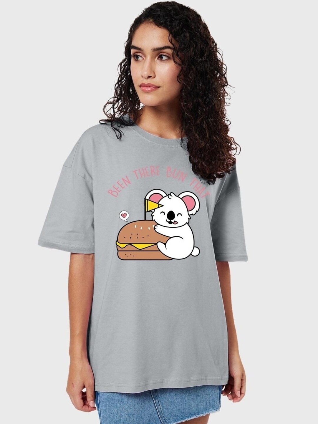

Bewakoof Been There Graphic Printed Oversized T-shirt, Grey