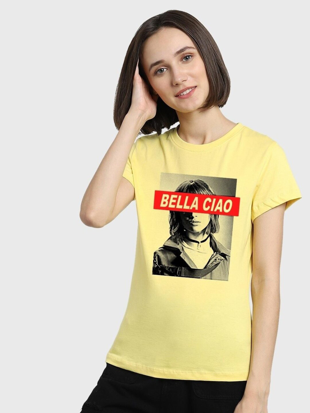 

Bewakoof Round Neck Graphic Printed Cotton T-shirt, Yellow