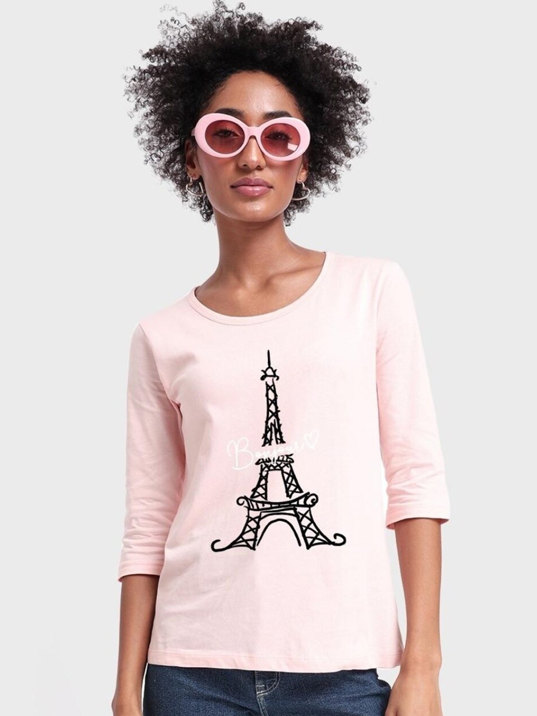 

Bewakoof Bonjour Paris Printed Slim Fit T-shirt, Pink