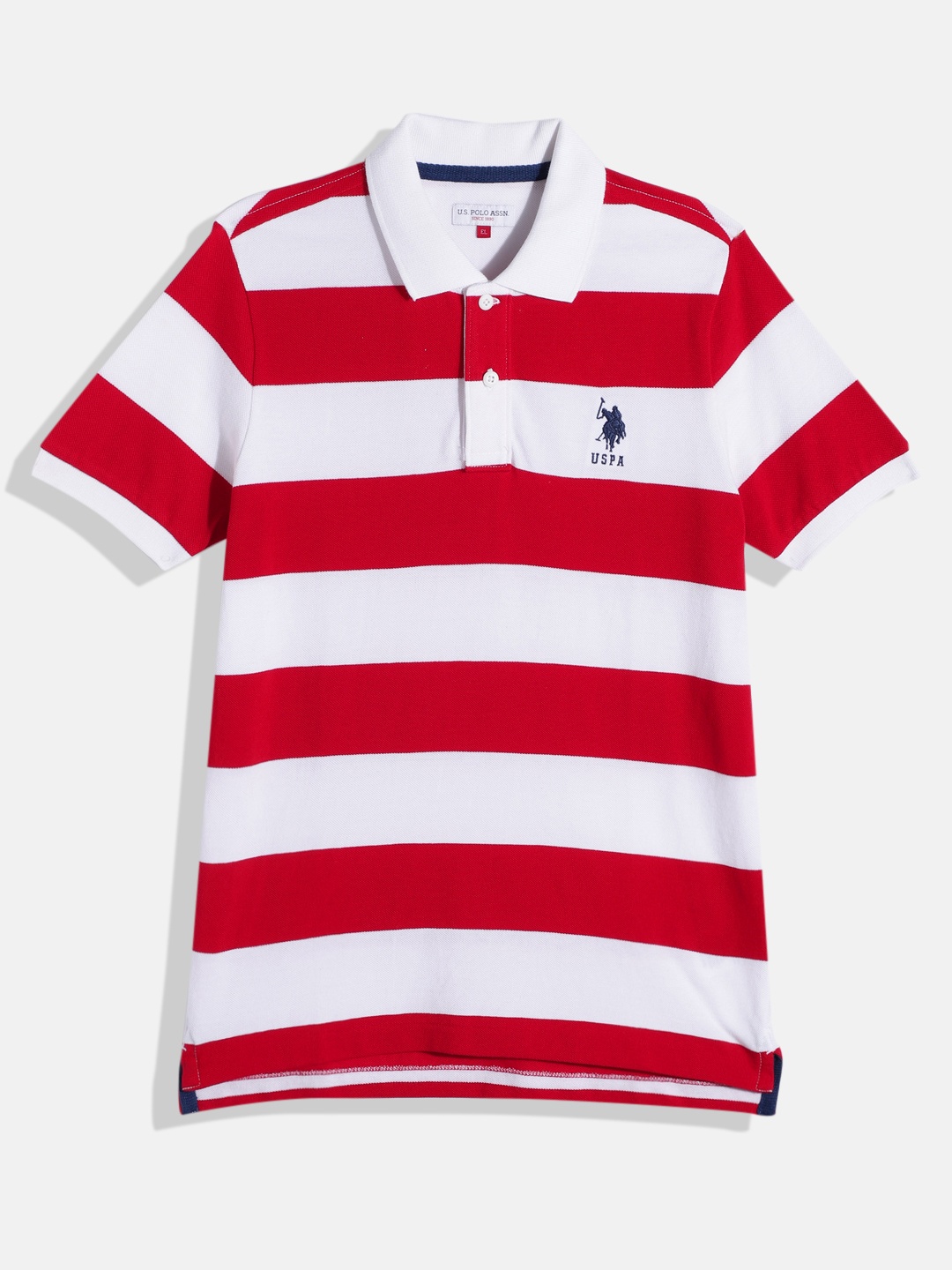 

U.S. Polo Assn. Kids Boys Block Stripes Polo Collar Pure Cotton T-shirt, Red