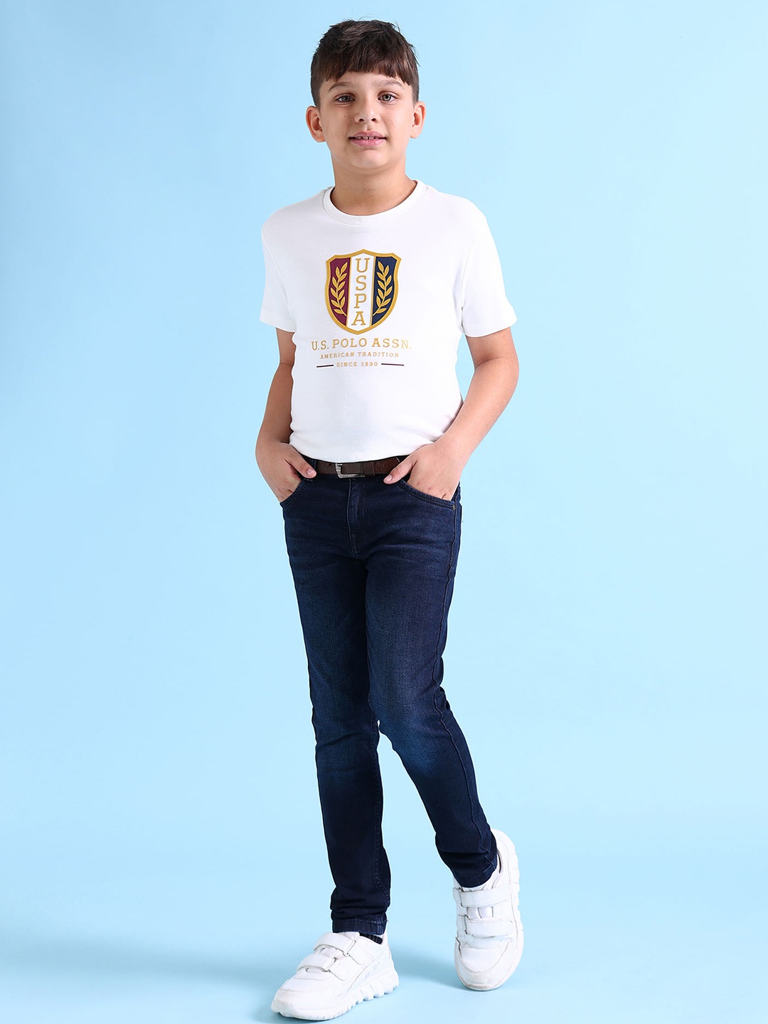 

U.S. Polo Assn. Kids Boys Slim Fit Clean Look Stretchable Jeans, Navy blue