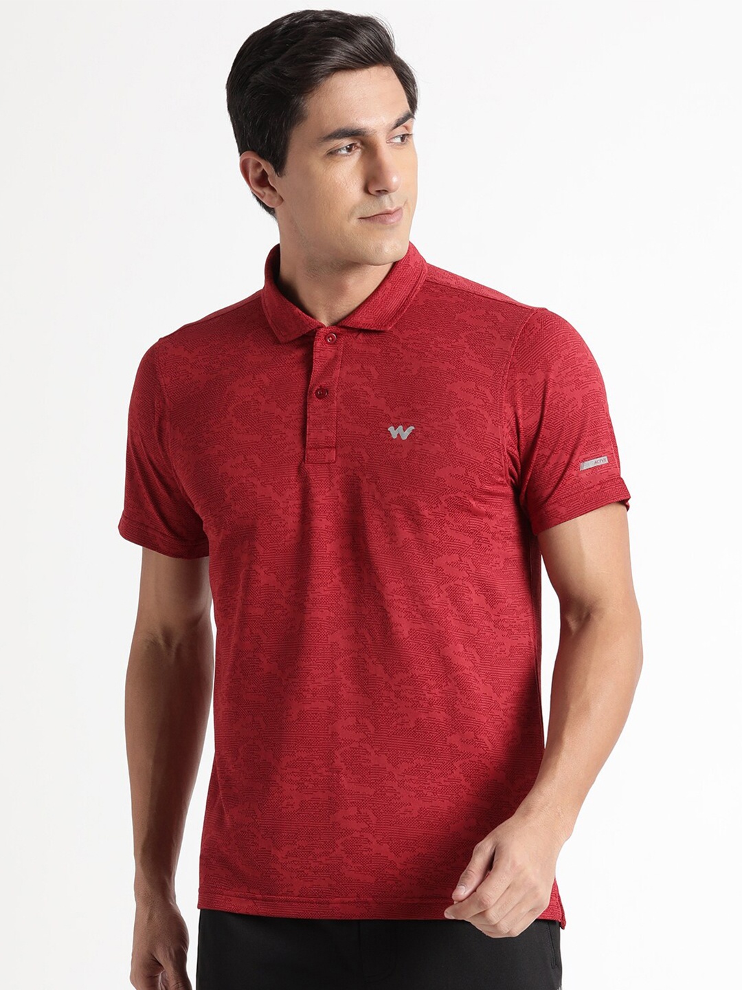 

Wildcraft Abstract Self Design Polo Collar Rapid-Dry T-Shirt, Maroon