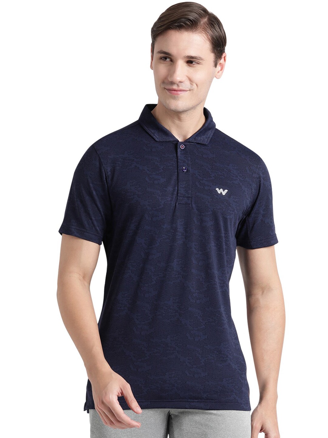 

Wildcraft Camouflage Printed Polo Collar Running Rapid-Dry T-shirt, Navy blue