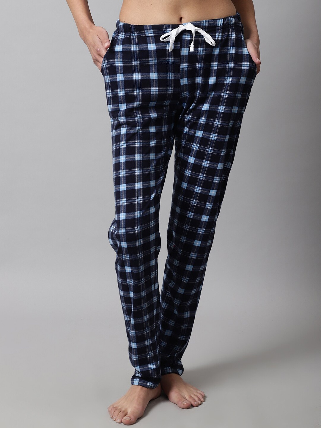 

Kanvin Women Checked Pure Cotton Lounge Pants, Navy blue