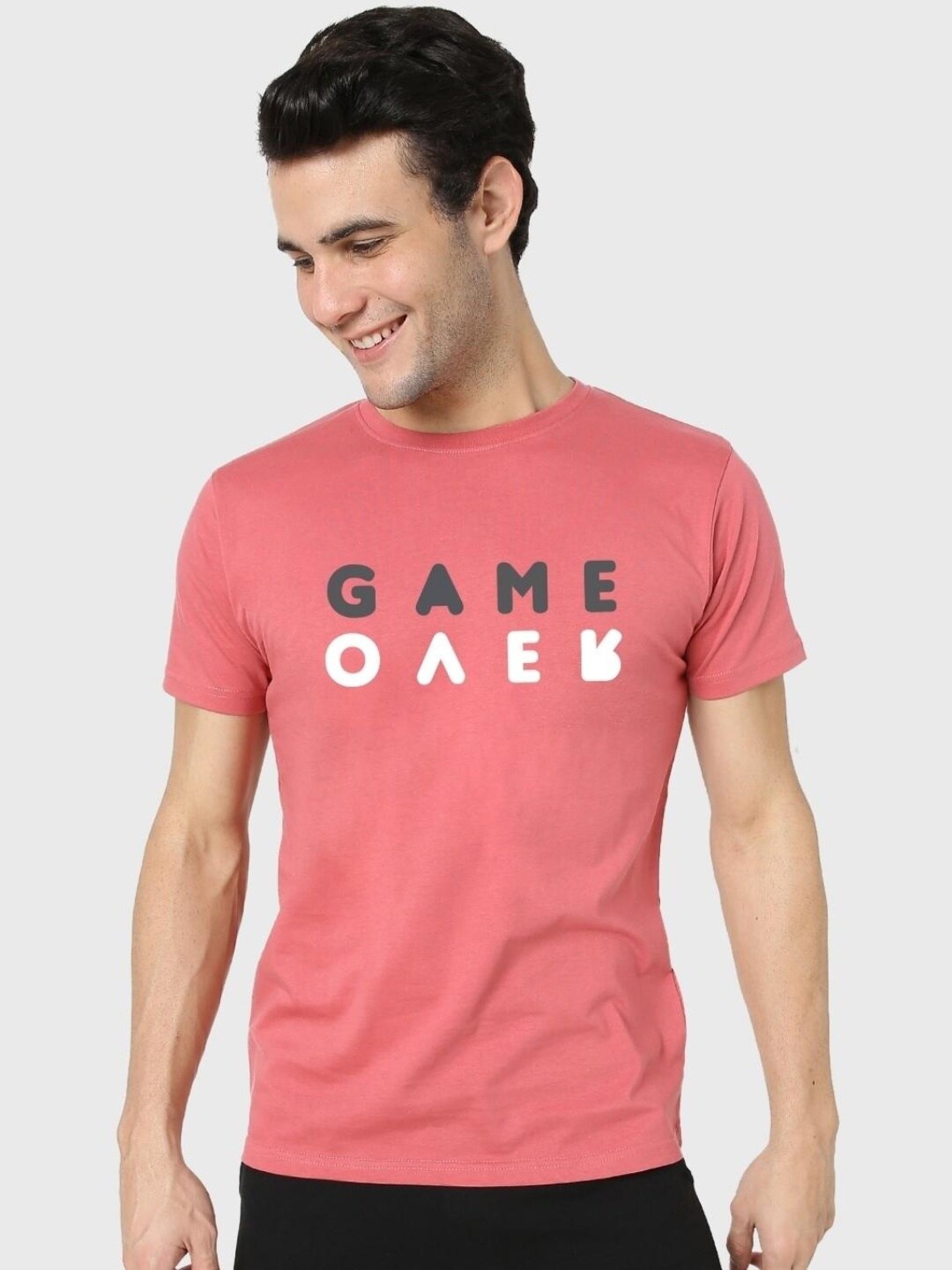 

Bewakoof Men Typography Printed Cotton T-shirt, Pink