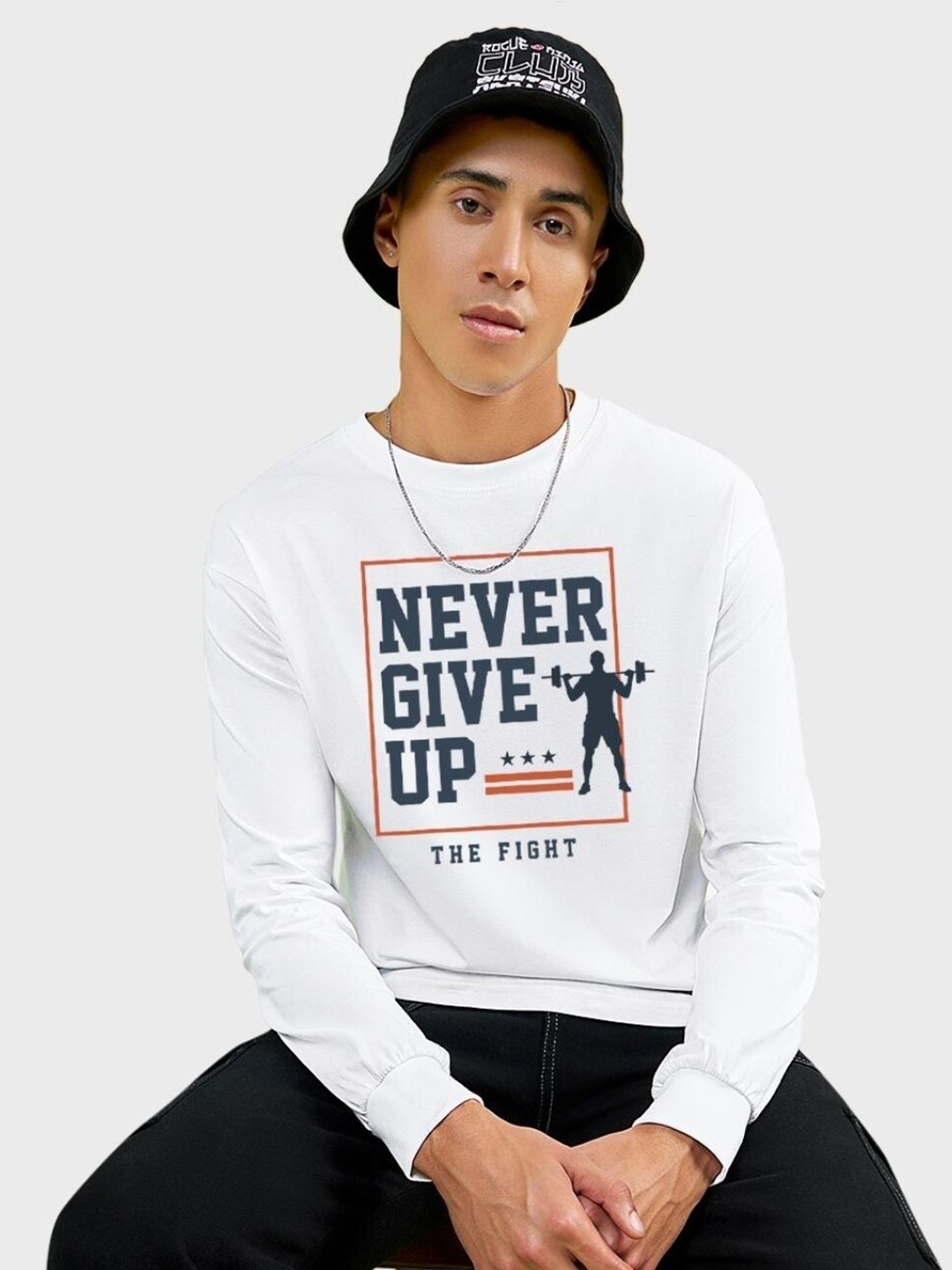 

Bewakoof Never Give Up Typography Oversized T-shirt, White