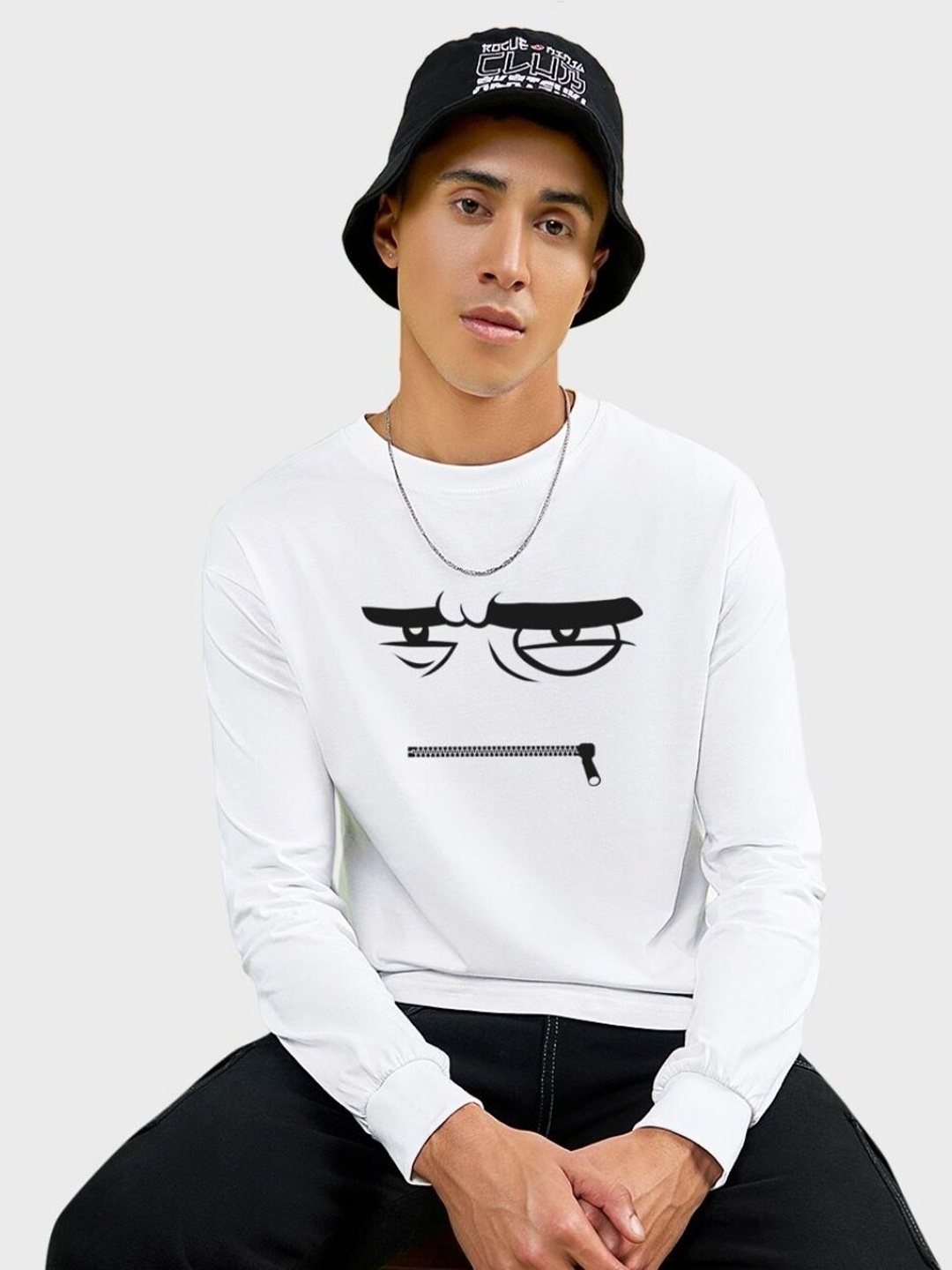 

Bewakoof Angry Zip Graphic Printed Oversized T-shirt, White