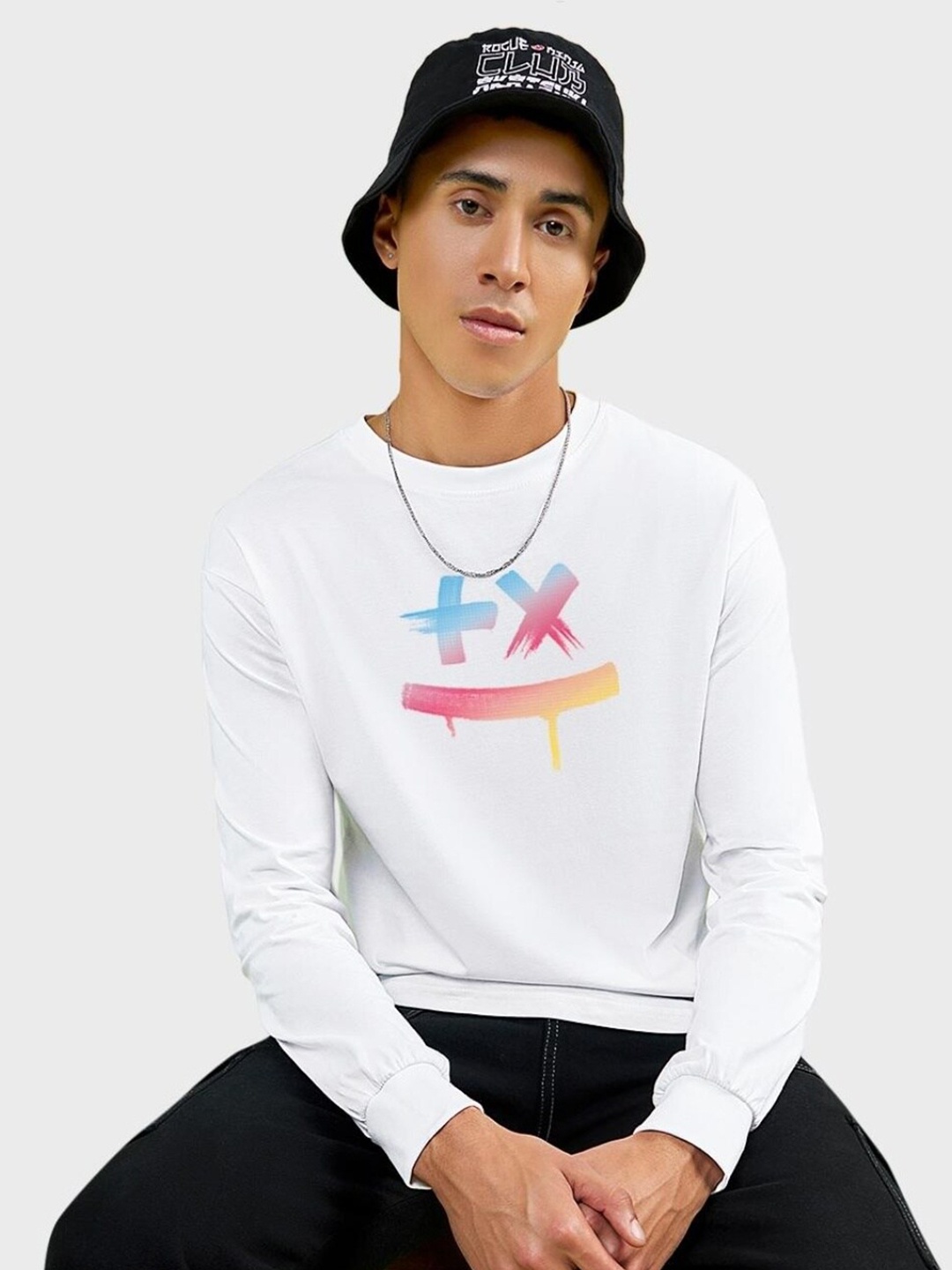 

Bewakoof Men Martin Garrix Colorful Graphic Printed Oversized T-shirt, White