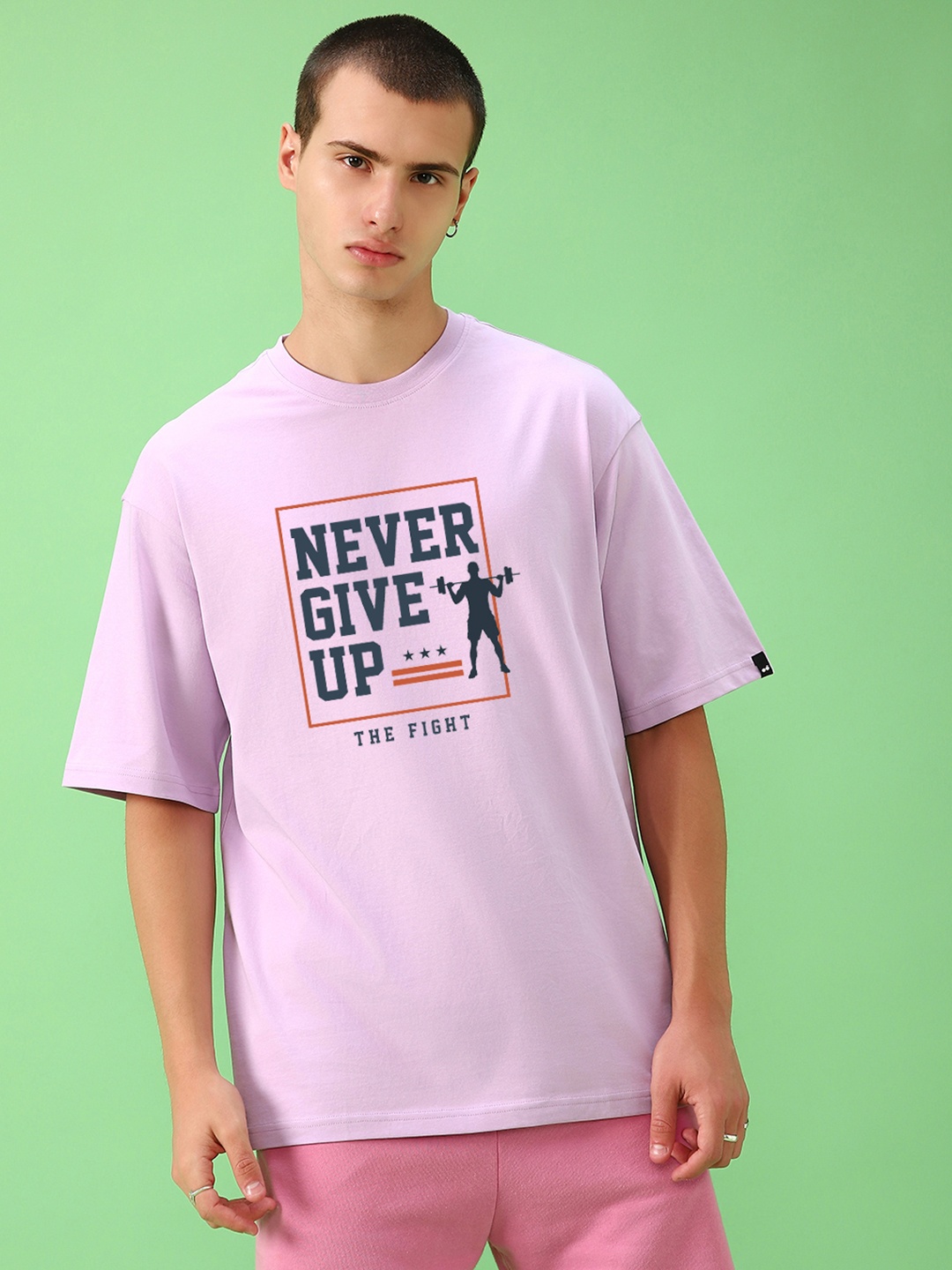 Bewakoof Never Give Up Typography Oversized T-shirt, Purple