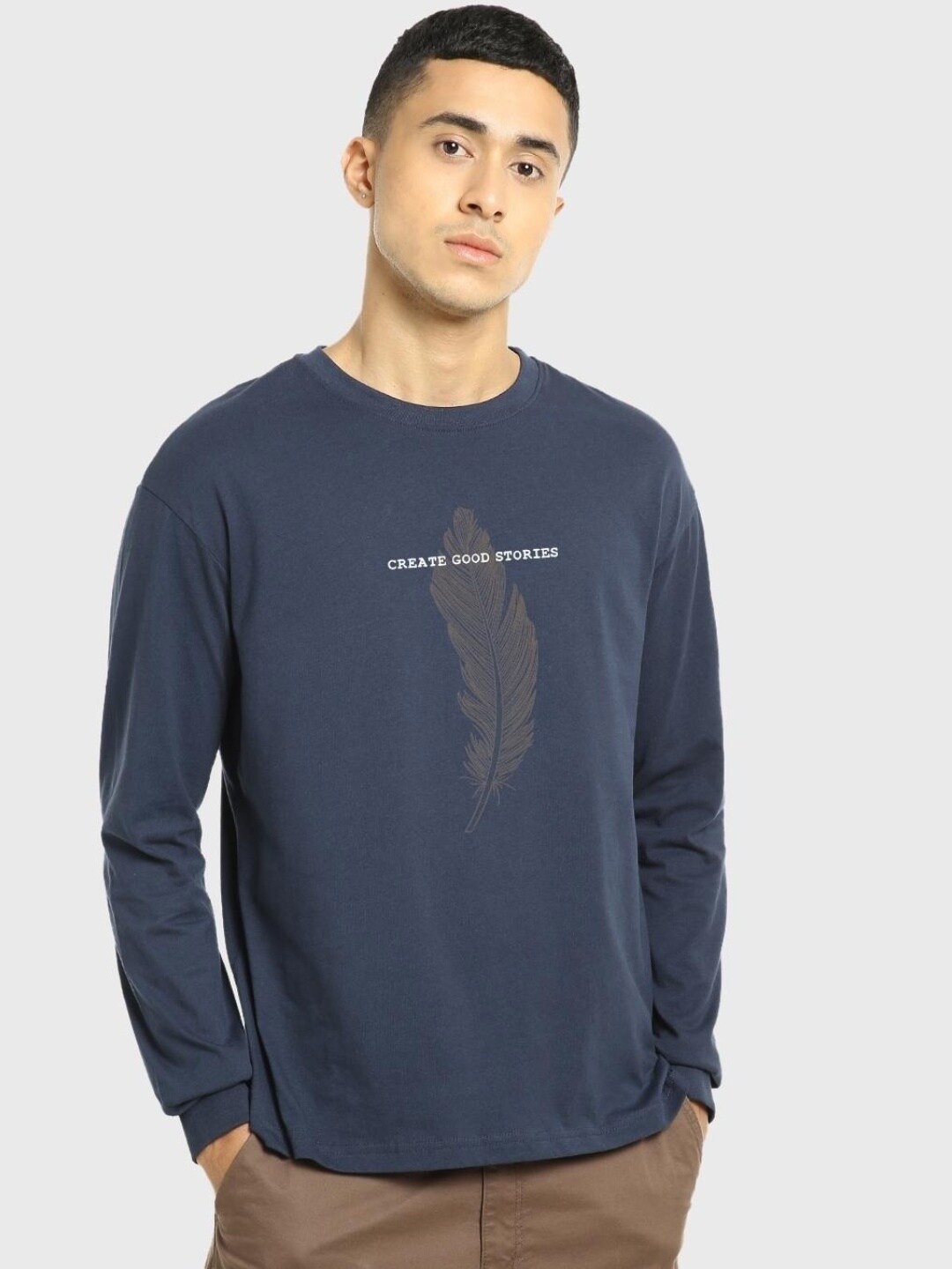 

Bewakoof Cotton Graphic Printed Oversized T-shirt, Blue