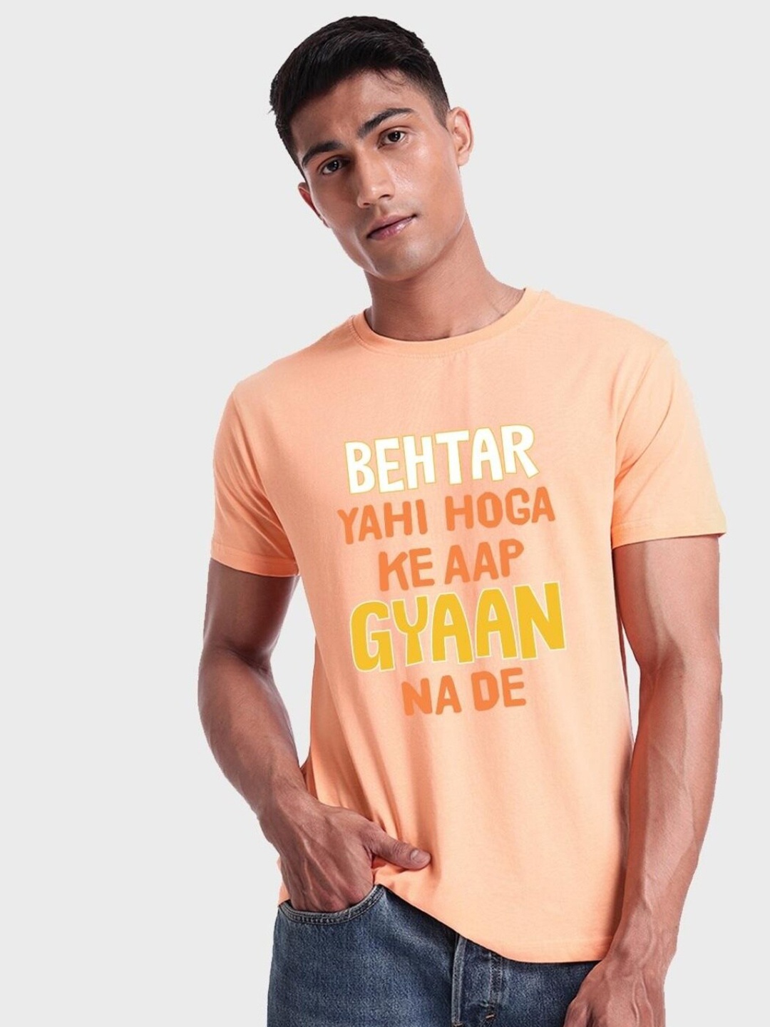 

Bewakoof Typography Printed Cotton T-shirt, Orange