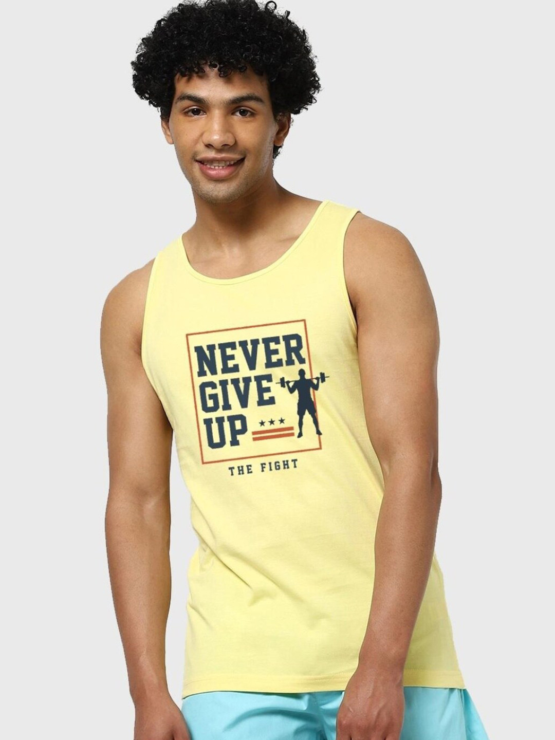 

Bewakoof Typography Printed Cotton Innerwear Vests, Yellow