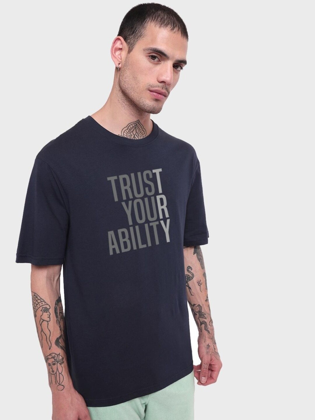 

Bewakoof Trust Your Ability Typography Oversized T-shirt, Navy blue