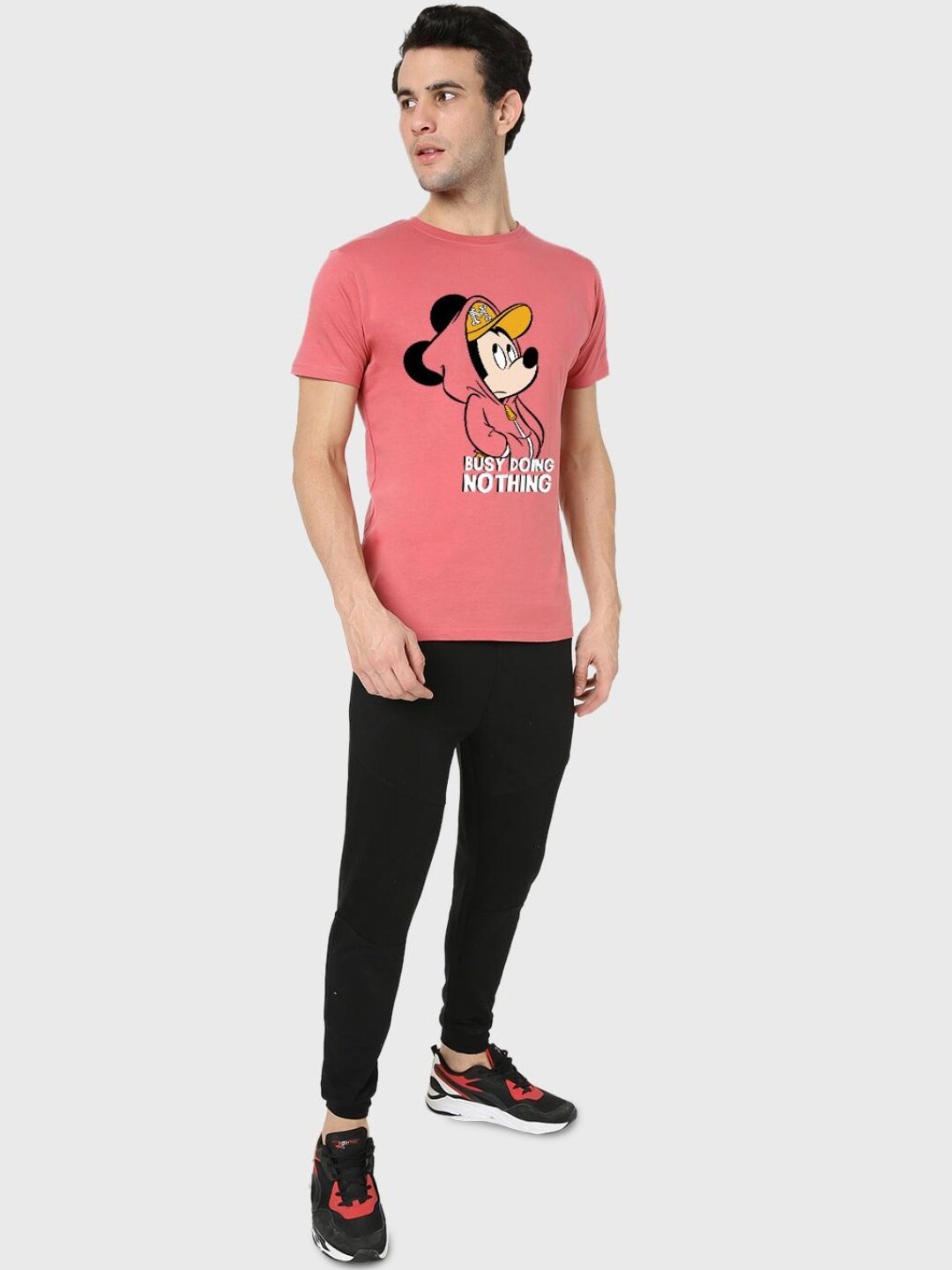 

Bewakoof Graphic Mickey Mouse Printed Cotton T-shirt, Pink
