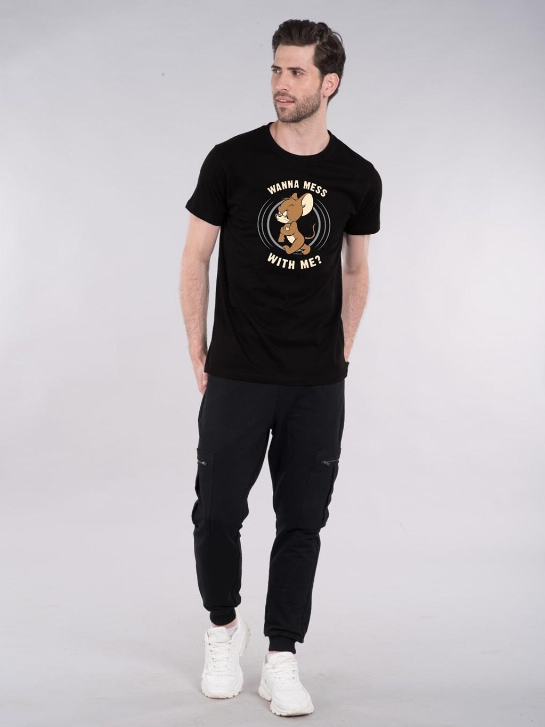 

Bewakoof Graphic Jerry Printed Cotton T-shirt, Black