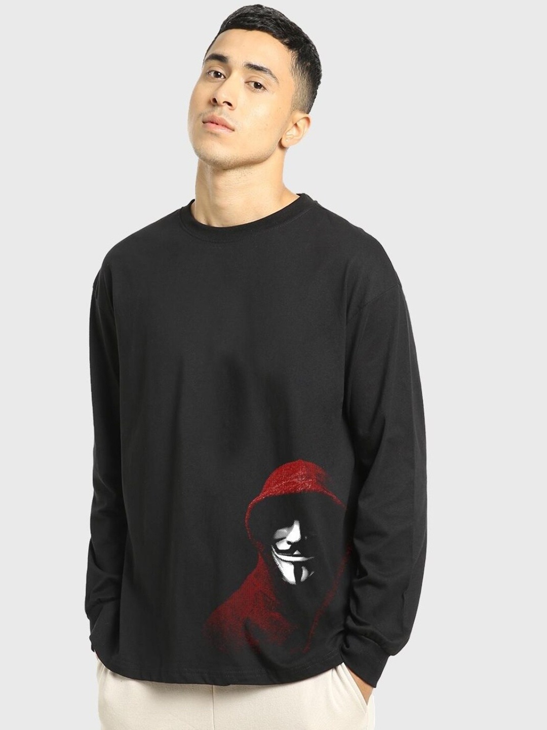 

Bewakoof Anonymous Printed Oversized T-shirt, Black