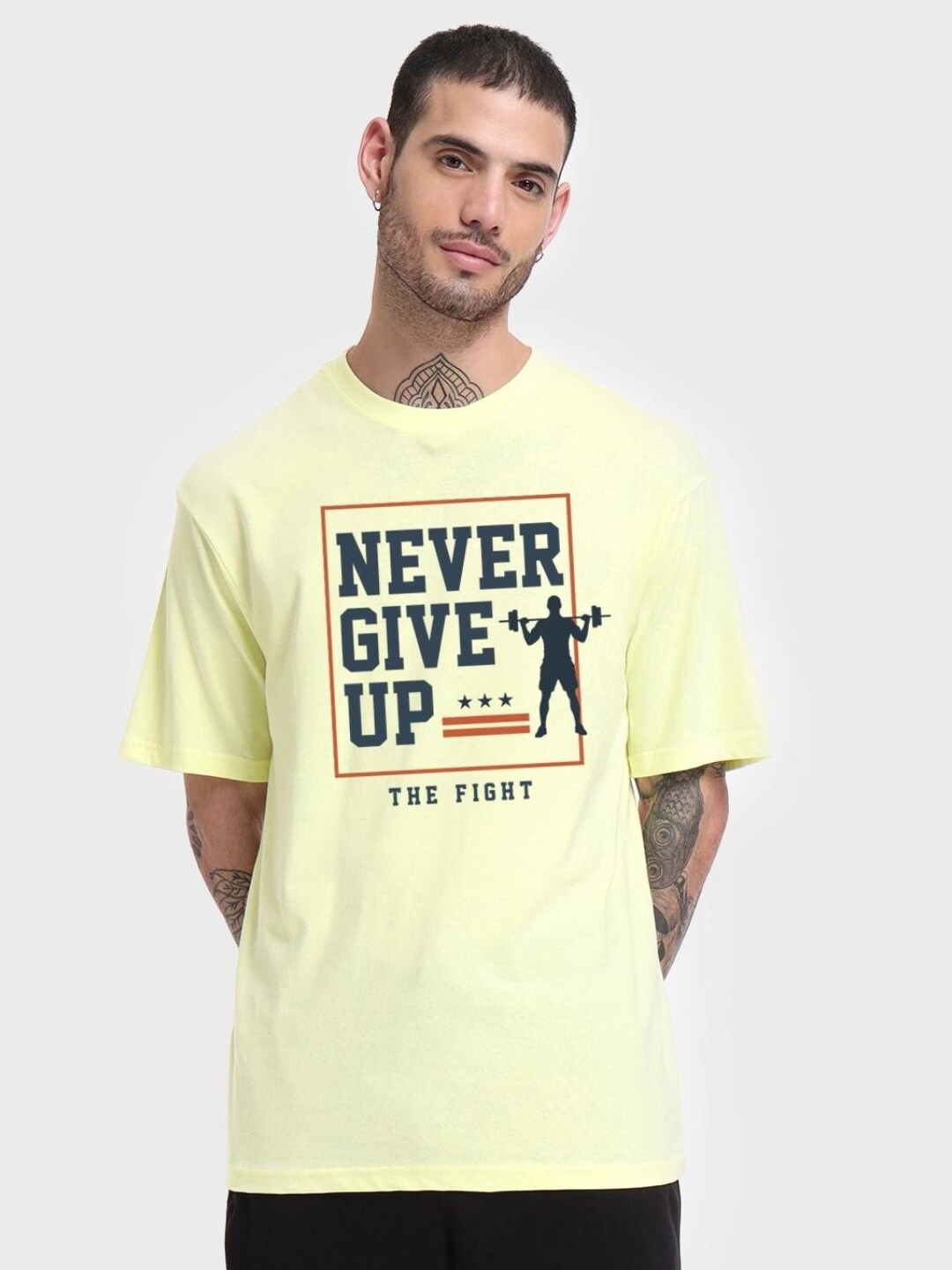 

Bewakoof Never Give Up Typography Relaxed Fit T-shirt, Yellow