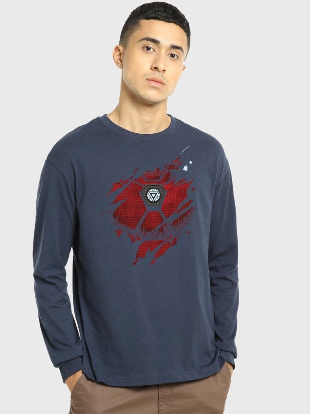 

Bewakoof Iron Man Of War (AVL) Graphic Printed Oversized T-shirt, Navy blue