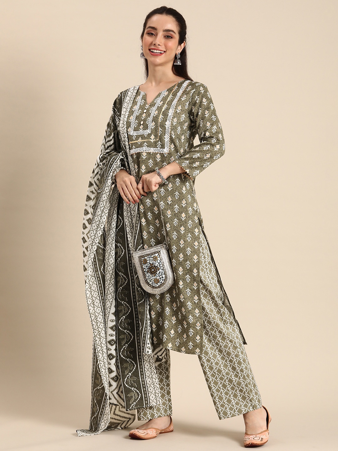 

Sangria Gotta Patti Kurta with Trousers & With Dupatta, Grey