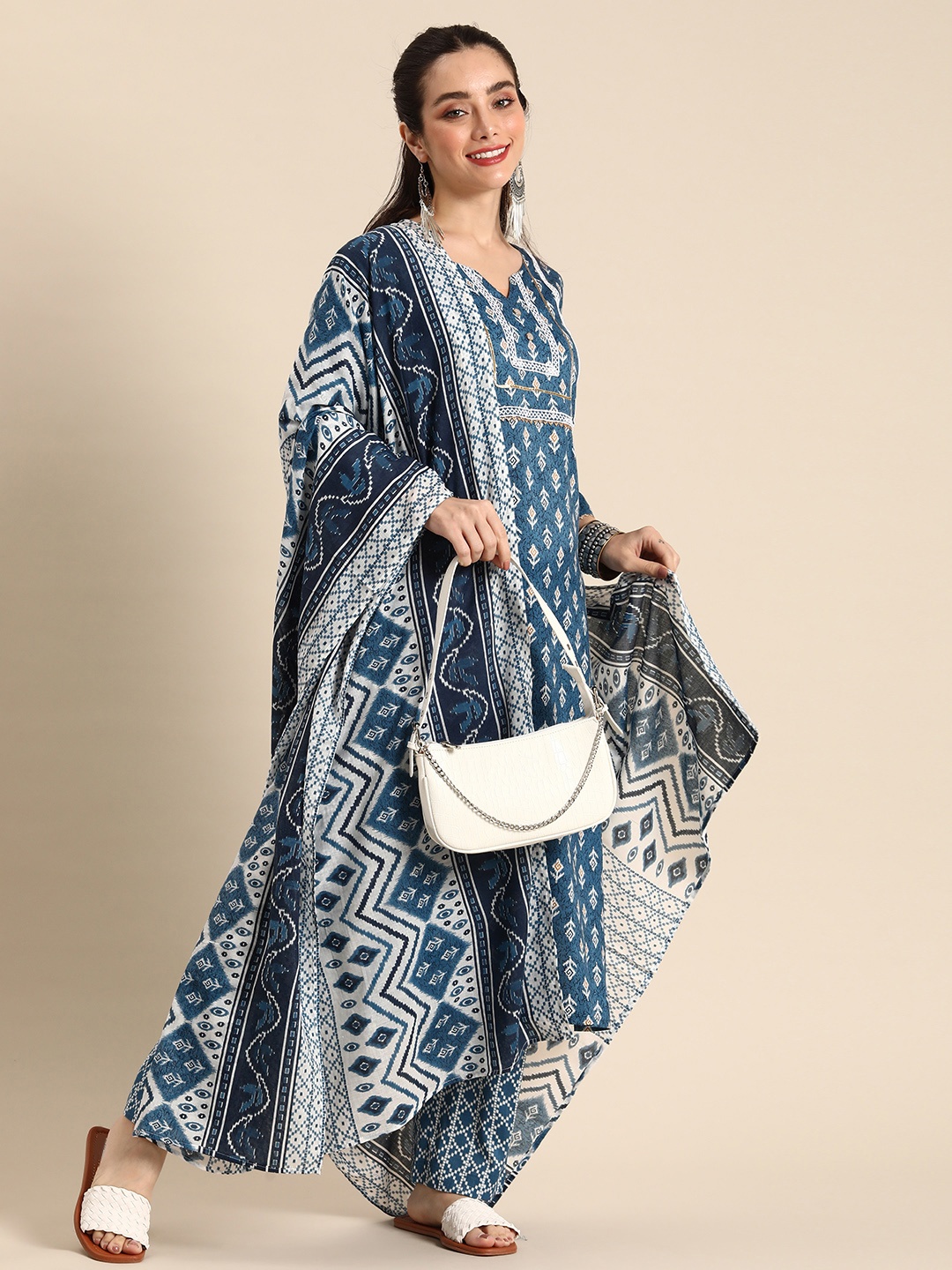 

Sangria Gotta Patti Kurta with Trousers & With Dupatta, Blue