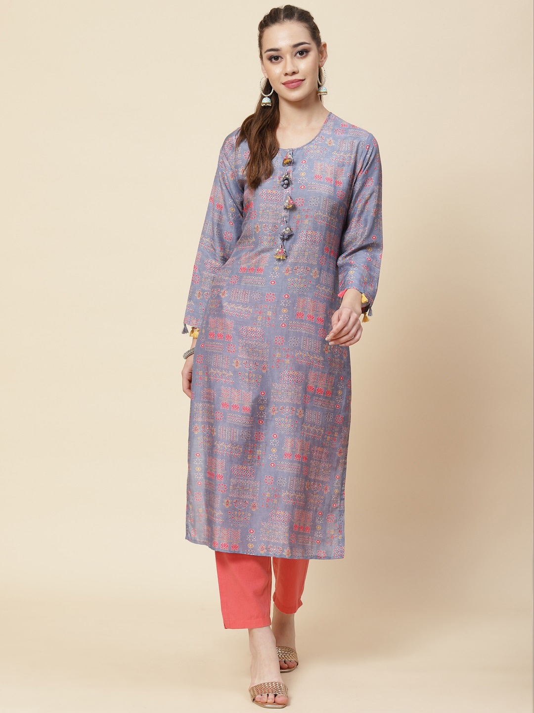 

Meena Bazaar Ethnic Motifs Printed Cotton Kurta, Blue