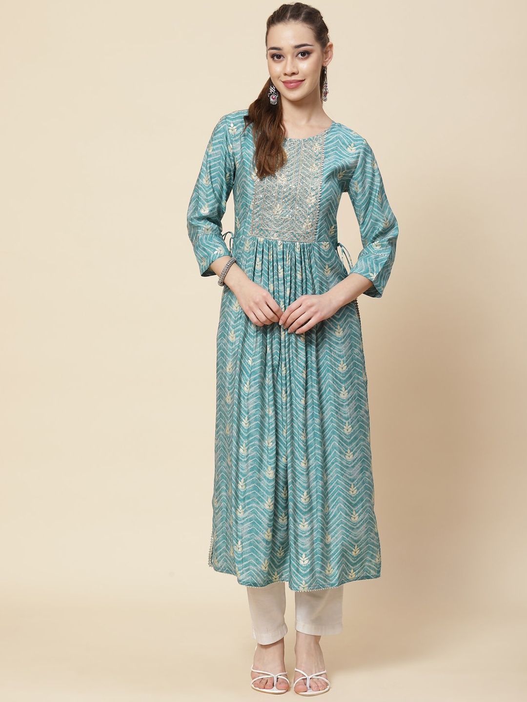 

Meena Bazaar Ethnic Motifs Printed Gotta Patti Anarkali Kurta, Blue