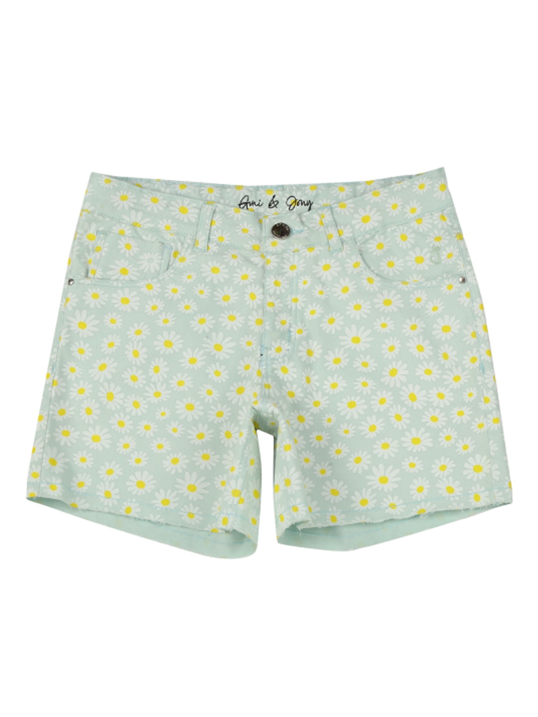 

Gini and Jony Girls Floral Printed Mid Rise Cotton Shorts, Blue