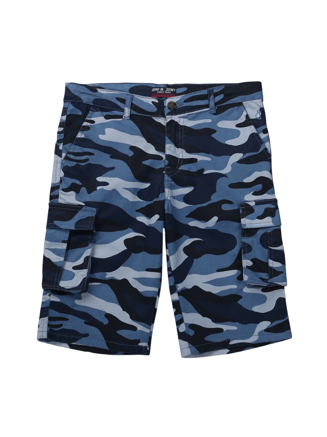 

Gini and Jony Boys Camouflage Printed Mid Rise Cotton Cargo Shorts, Navy blue