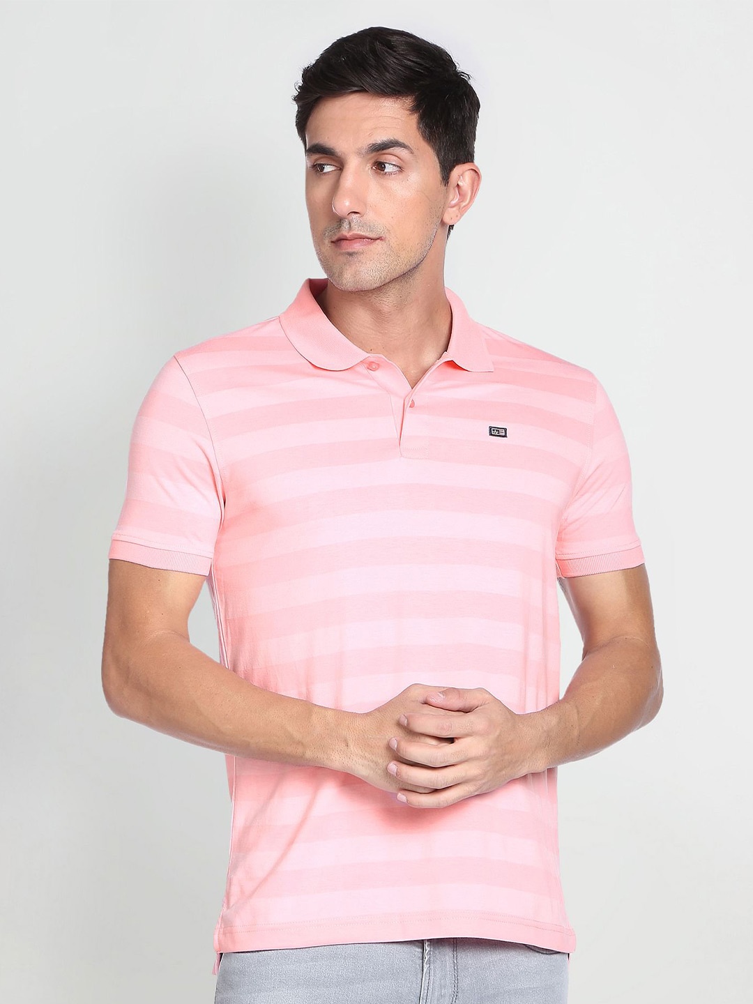 Arrow Sport Striped Polo Collar T-shirt, Pink