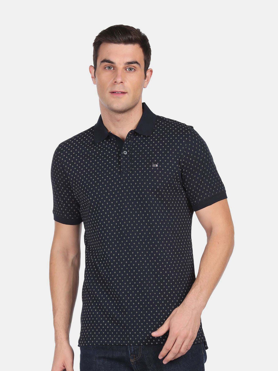 

Arrow Sport Geometric printed Polo Collar Pure Cotton T-shirt, Navy blue