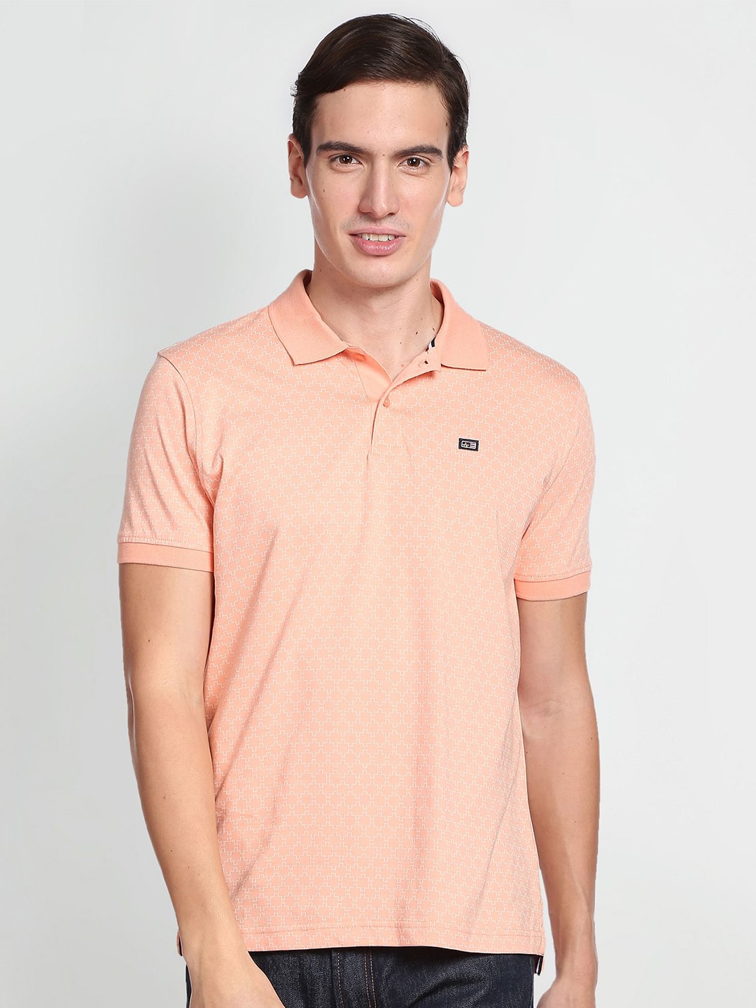 

Arrow Sport Geometric Printed Polo Collar T-shirt, Peach