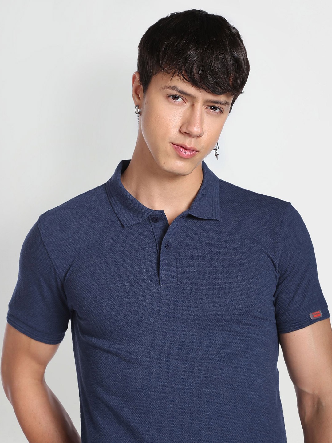 

Flying Machine Textured Pique Polo Shirt, Navy blue