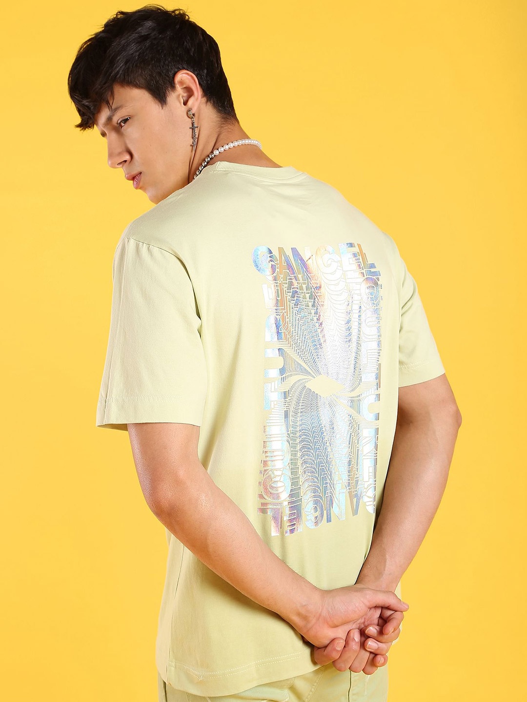 

Flying Machine Holographic Print Ombre Oversized T-Shirt, Yellow