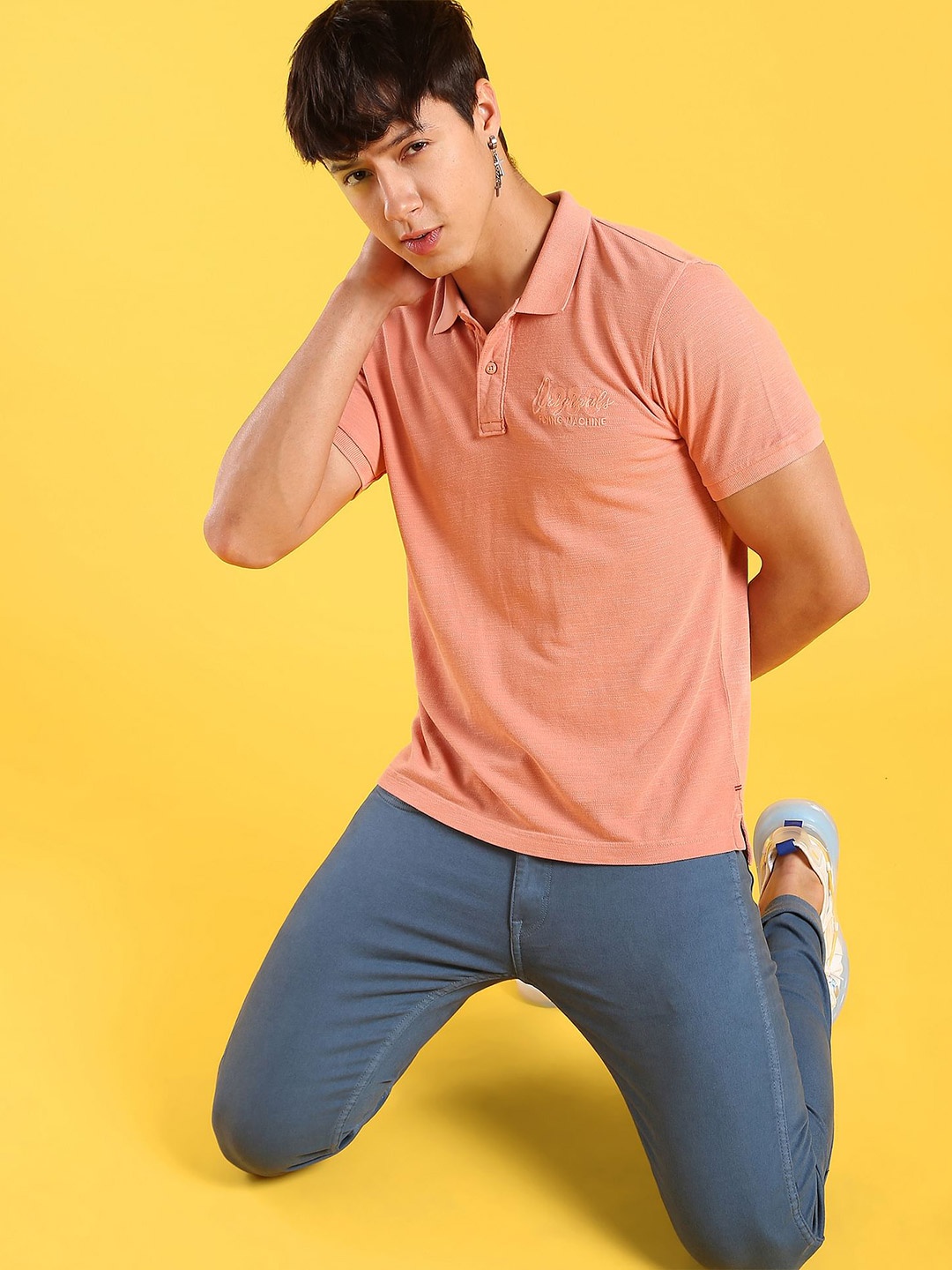 

Flying Machine Embroidered Logo Dyed Polo Shirt, Peach