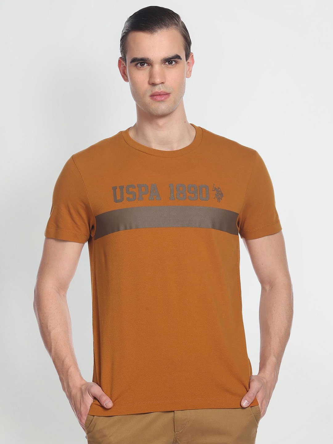 

U.S. Polo Assn. Denim Co. Typography Printed Pure Cotton Slim Fit T-shirt, Rust
