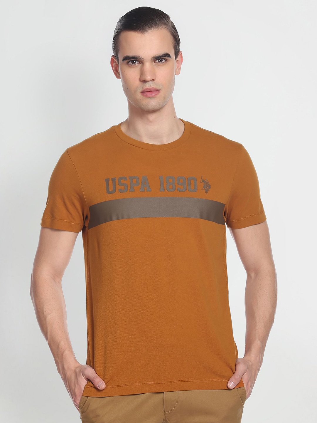 

U.S. Polo Assn. Denim Co. Typography Printed Pure Cotton Slim Fit T-shirt, Rust