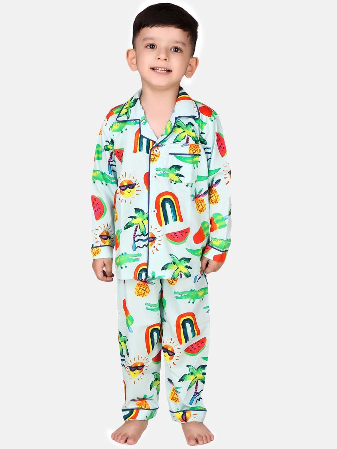 

Hippodrome Kids Beach Theme Printed Cotton Full Sleeves Night Suit, Blue
