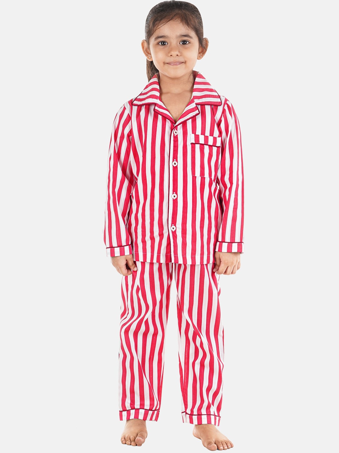 

Hippodrome Girls Pink & White Striped Cotton Full Sleeves Night Suit