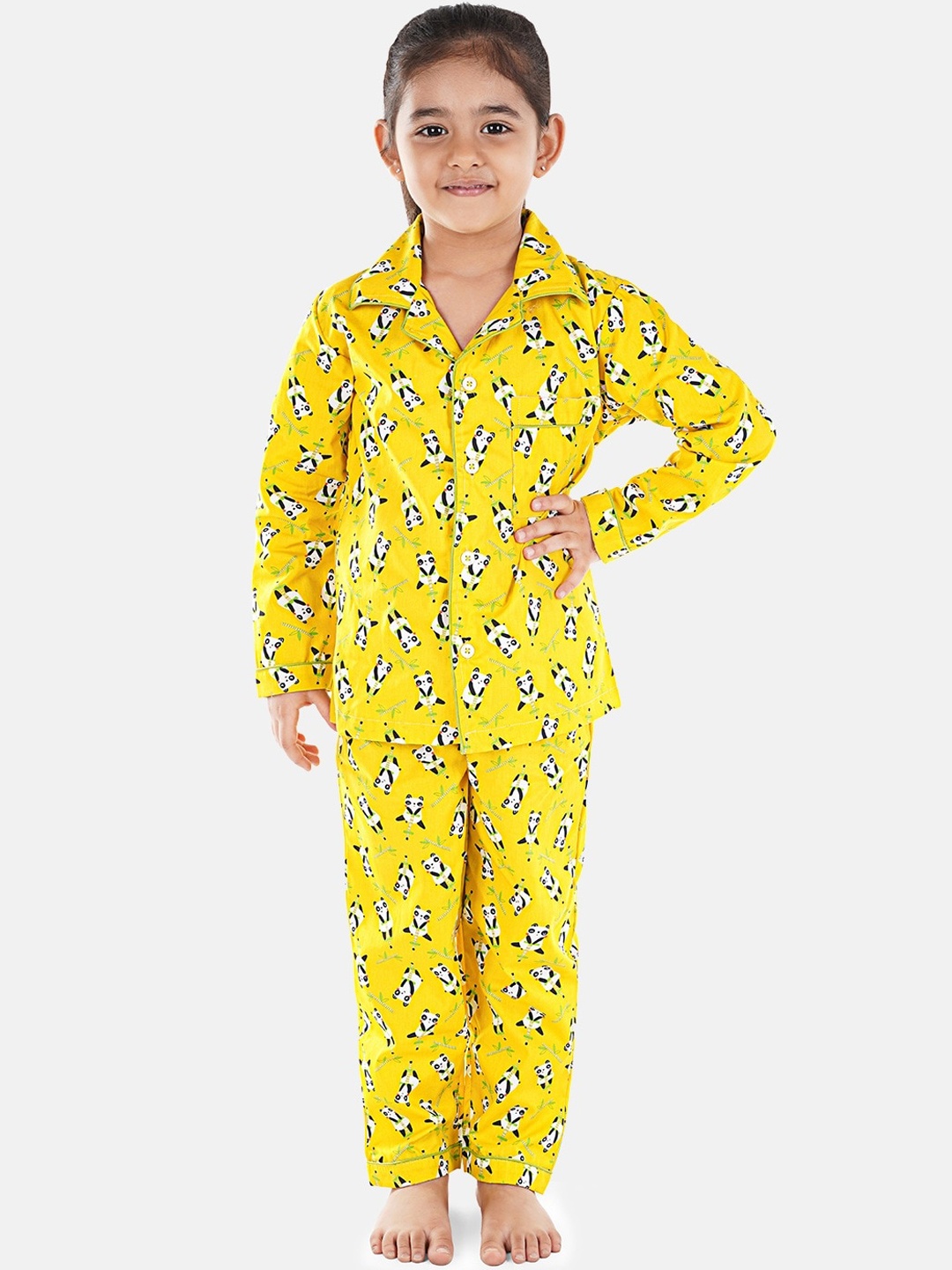 

Hippodrome Kids Cute Yellow Panda Printed Cotton Full Sleeves Night Suit