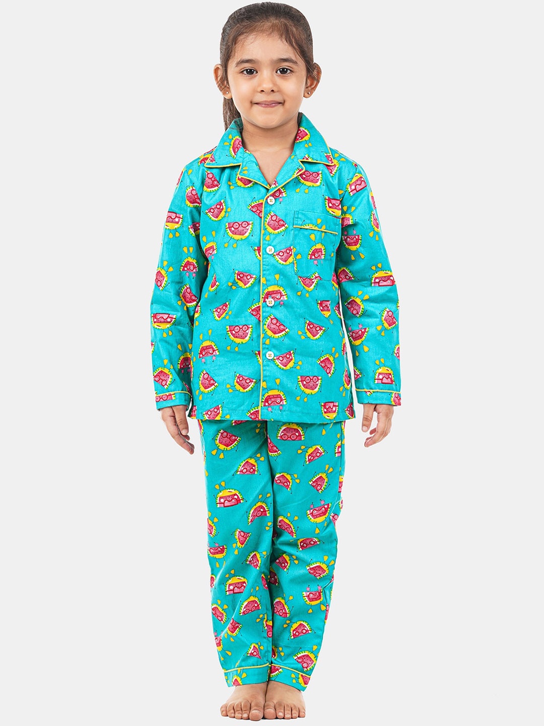 

Hippodrome Kids Blue Watermelon Mojito Printed Cotton Full Sleeves Night Suit