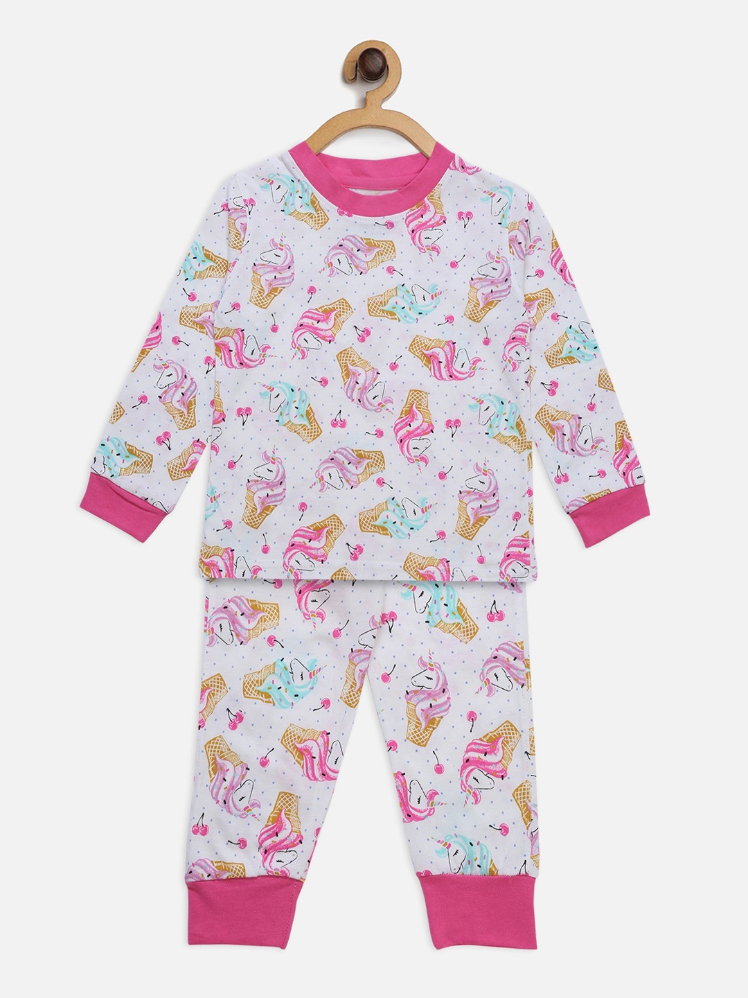 

Hippodrome Girls Unicorn Ice Cream Printed Cotton Full Sleeves Night Suit Set, Pink