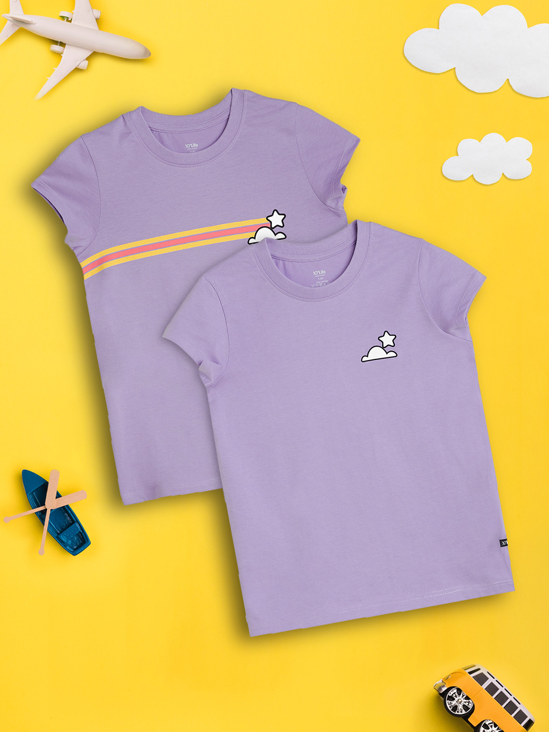 

XY Life Girls Pack Of 2 Playmate Super Combed Pure Cotton T-shirts, Violet