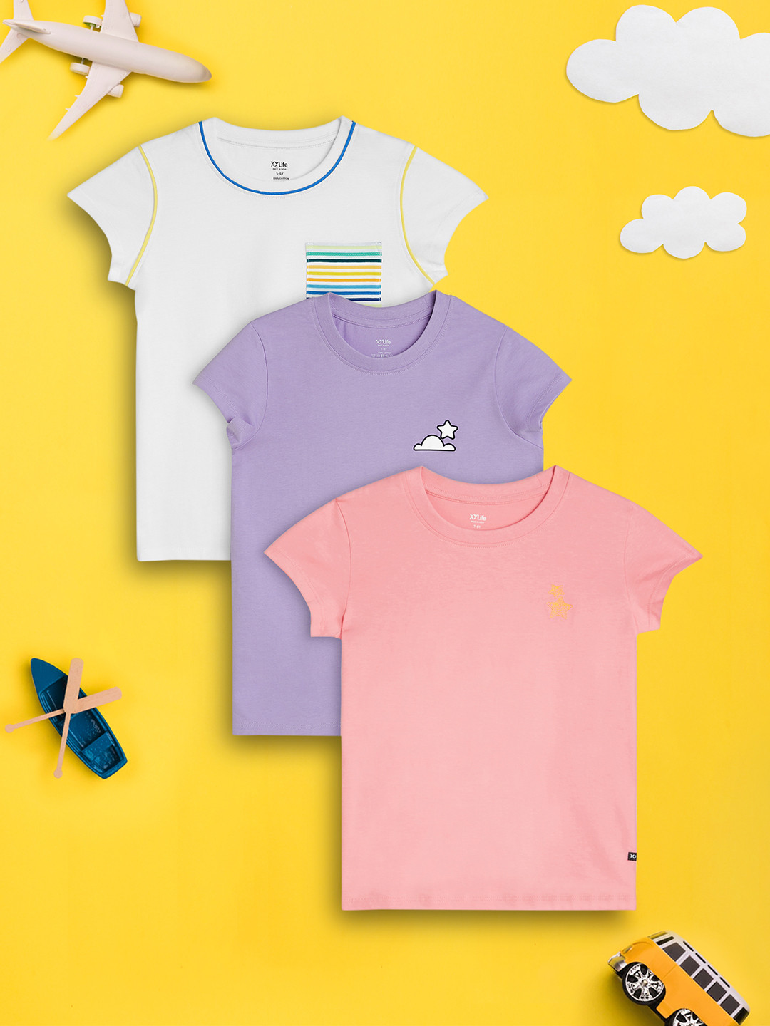 

XY Life Girls Pack Of 3 Pure Cotton T-shirts, White