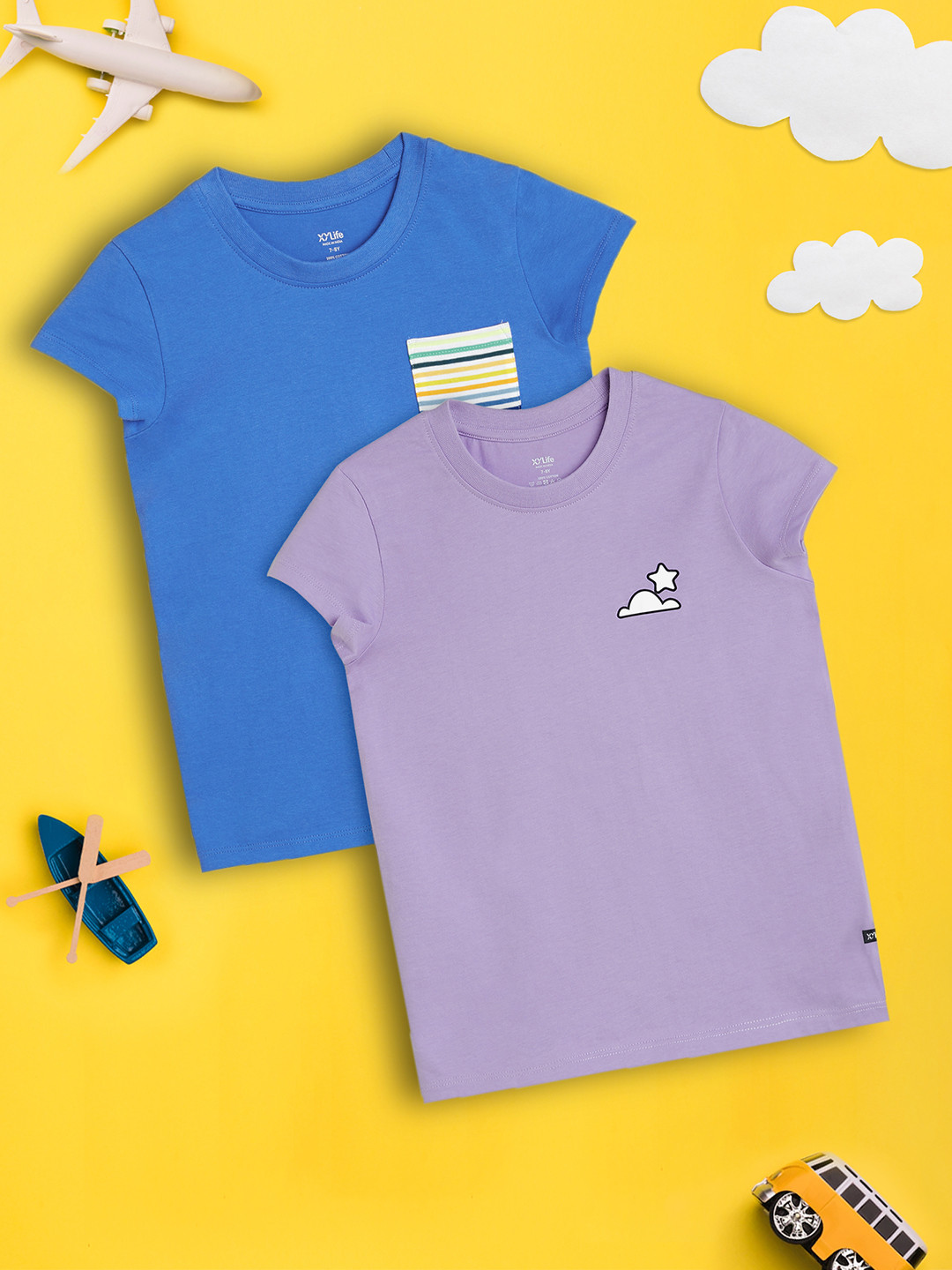 

XY Life Pack Of 2 Girls Playmate Classic Super Combed Cotton T-shirt, Blue